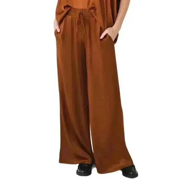 NWT STARK X Women’s Wide Leg Satin Pants Size Small Rich Brown Silky $195 - Picture 2 of 10